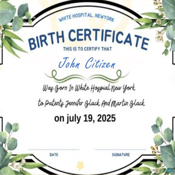Download New York White hospital certificate of birth Photoshop template